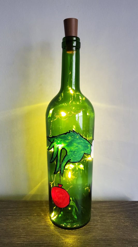 Grinch Lighted Wine Bottle