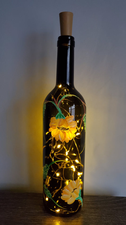 Weeping SunFlower Lighted Wine Bottle