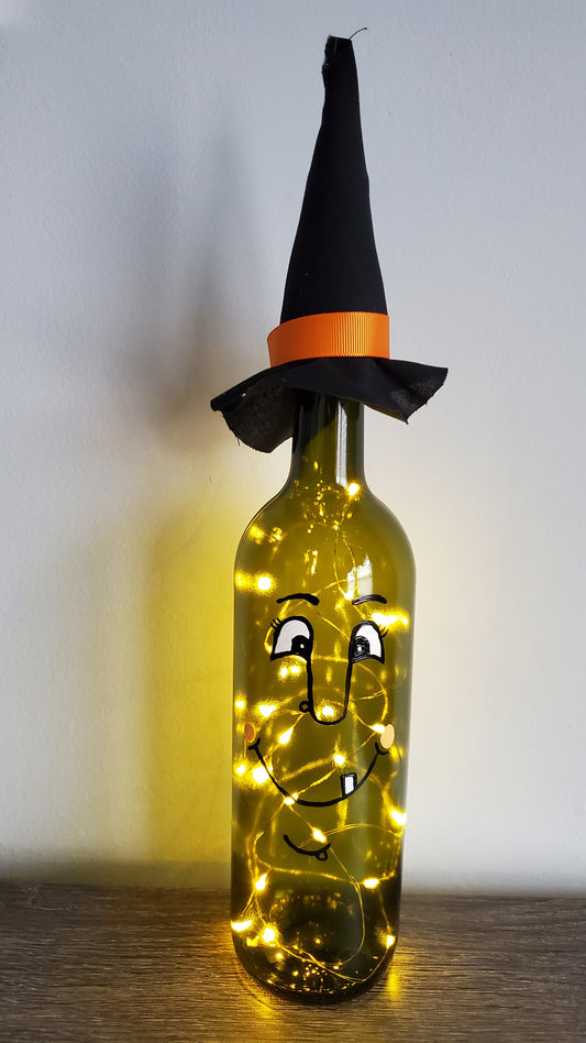 Witch Lighted Wine Bottle