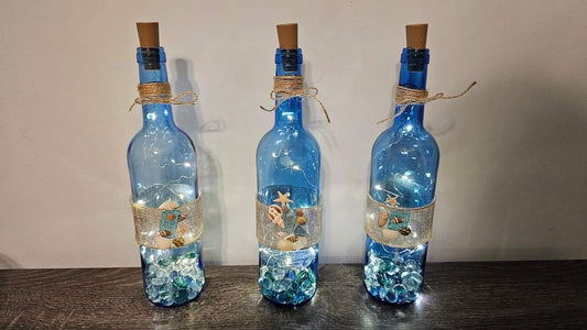 Seaglass Lighted Wine Bottle