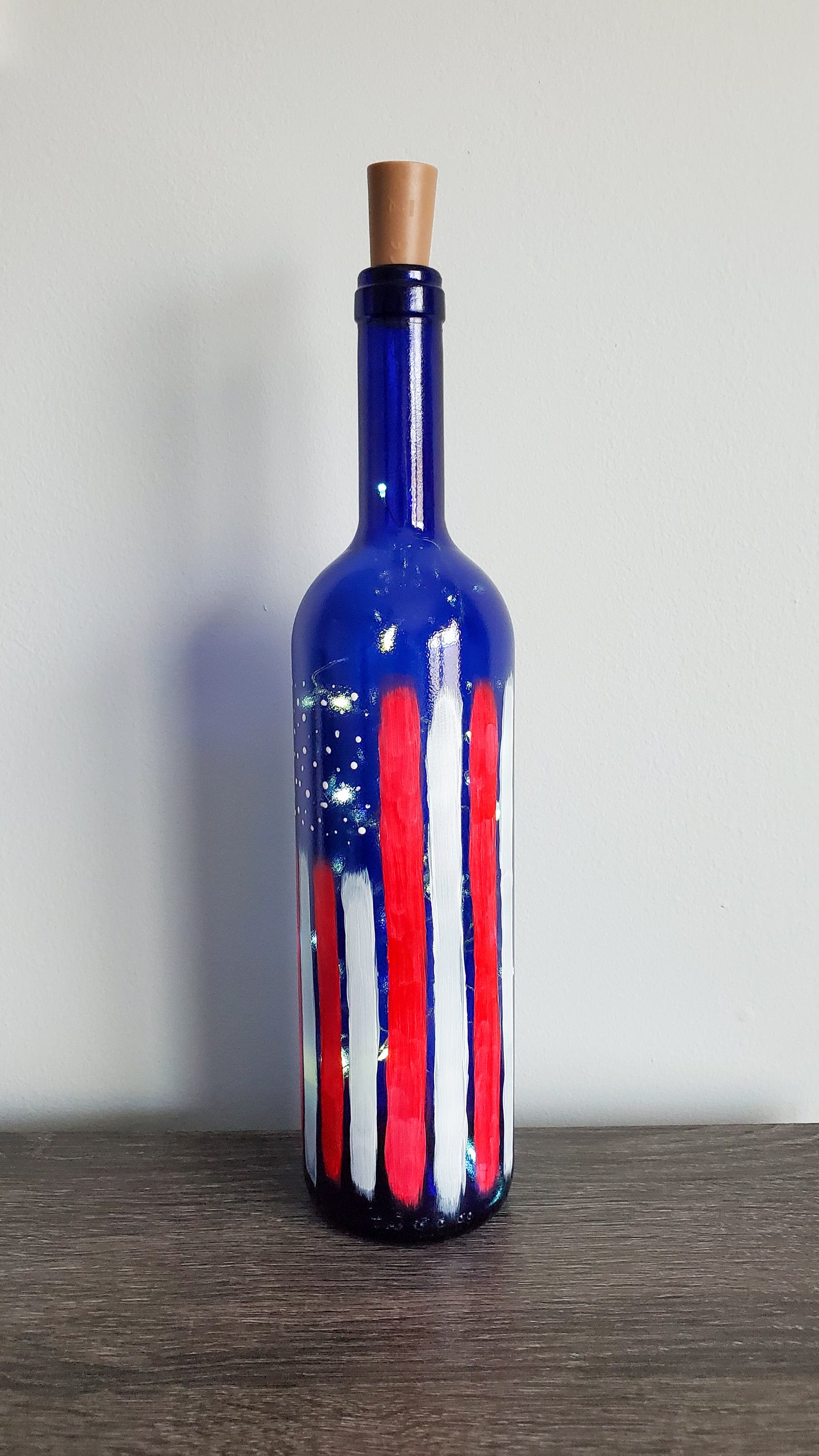 American Flag Lighted Wine Bottle