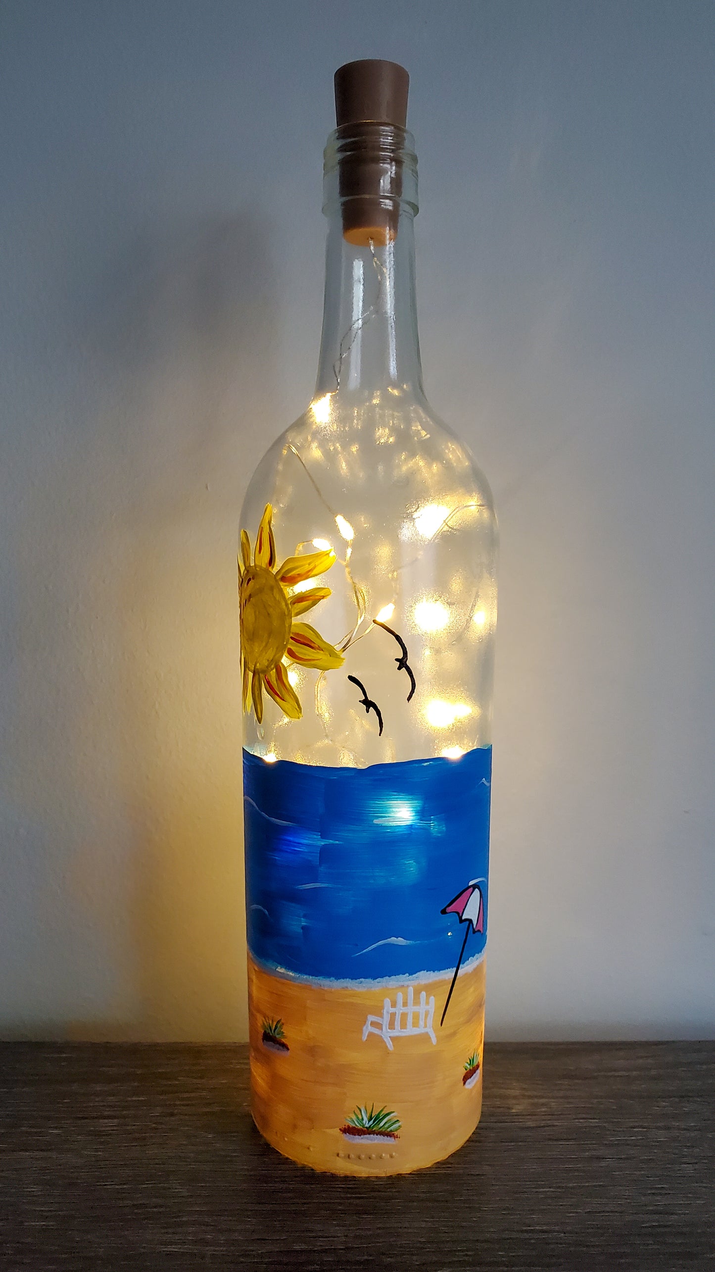 Beach Scene Lighted Wine Bottle