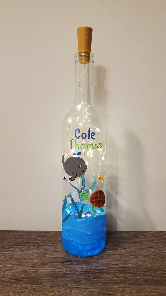 Sea Animals Lighted Wine Bottle