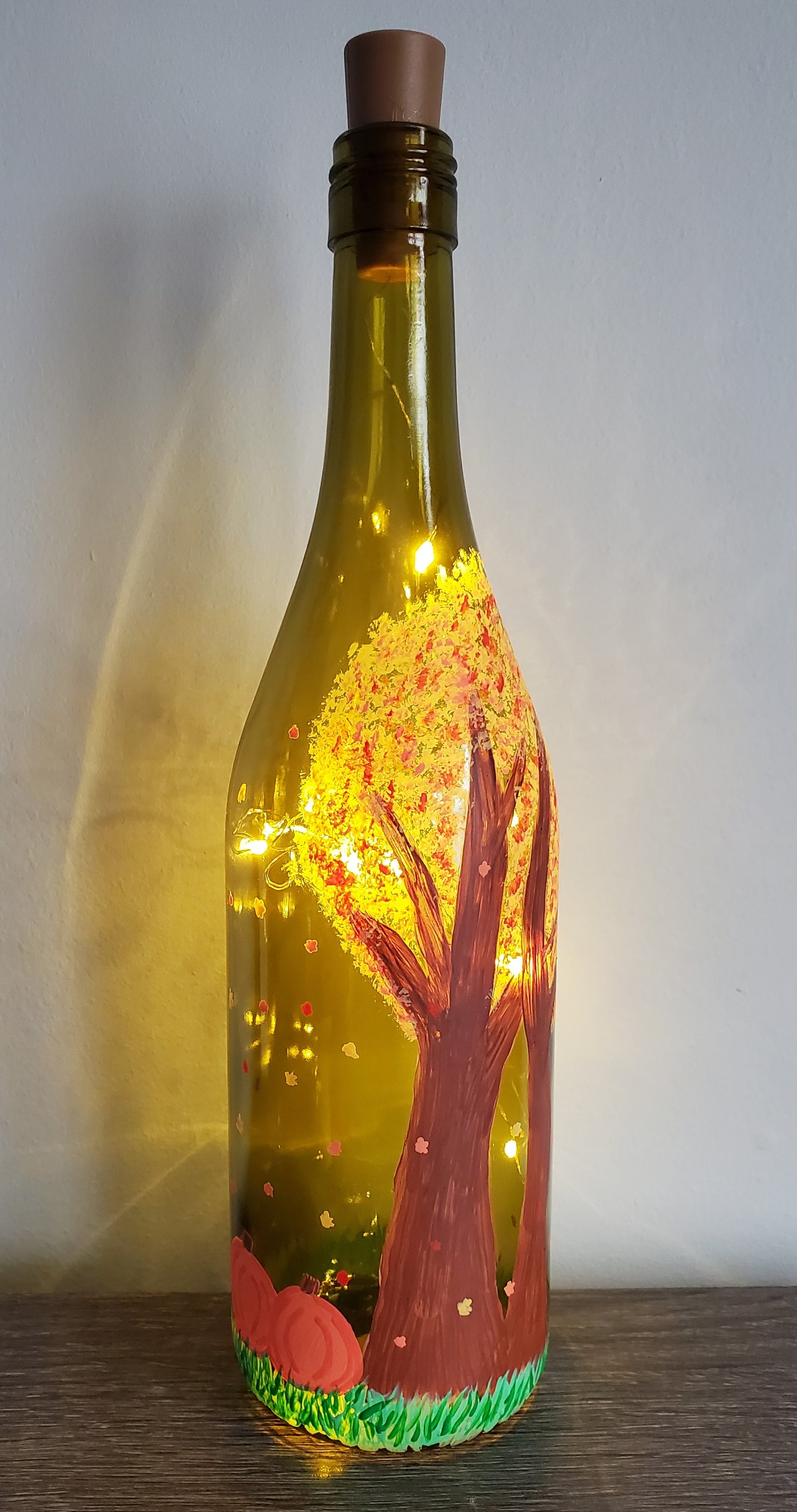 Autumn Tree Lighted Wine Bottle