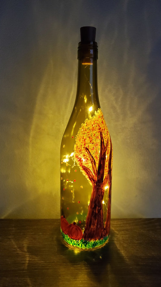 Autumn Tree Lighted Wine Bottle