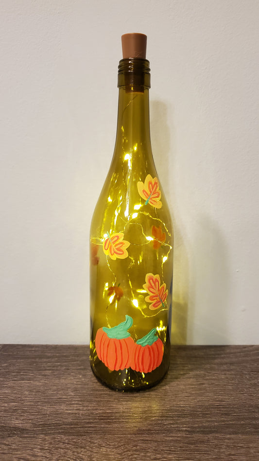 Autumn Pumpkin Lighted Wine Bottle