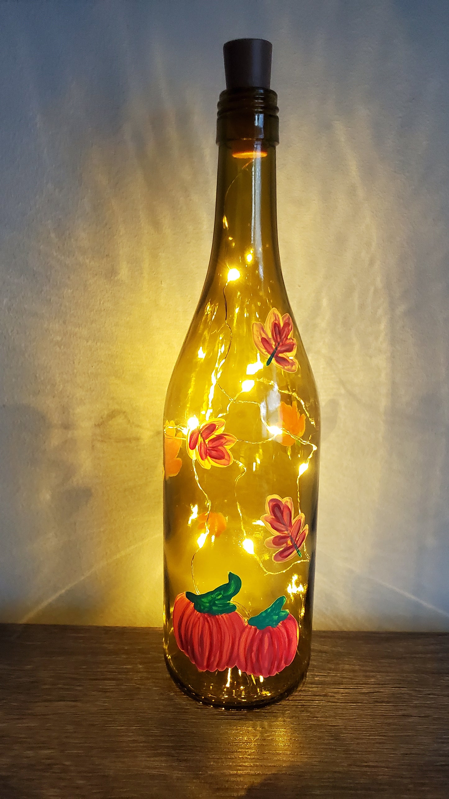 Autumn Pumpkin Lighted Wine Bottle