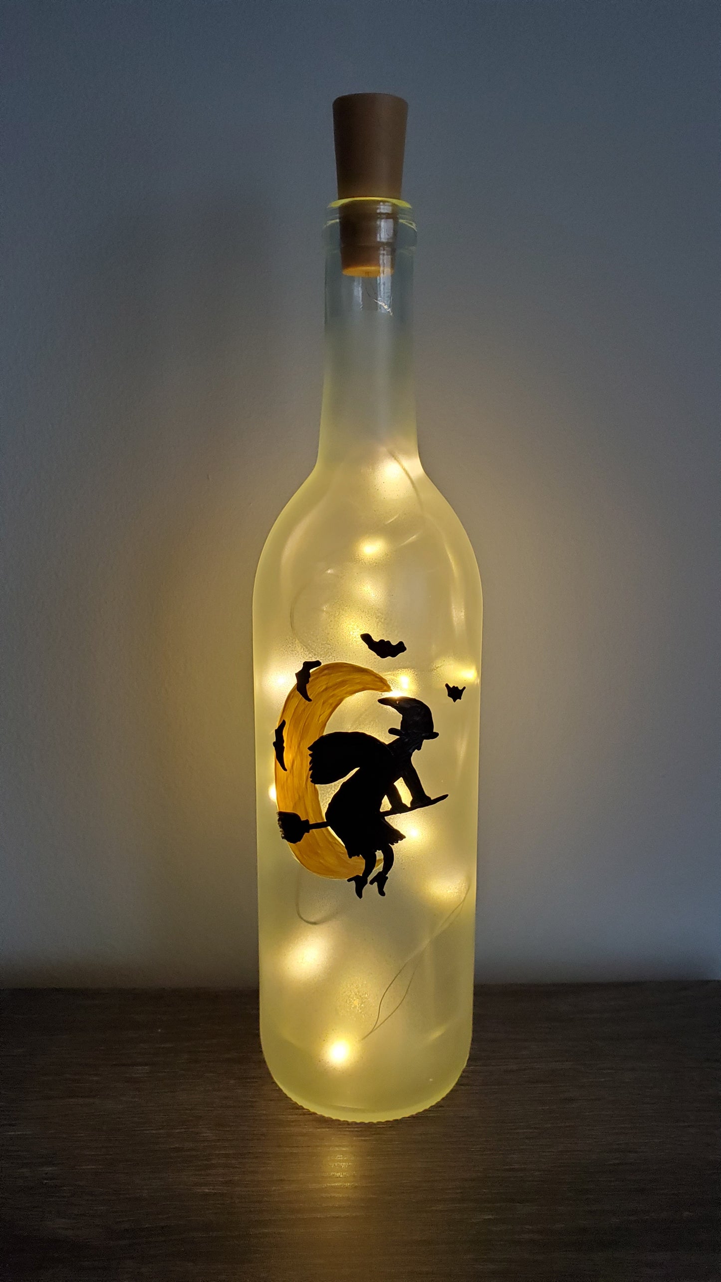 Flying Witch Lighted Wine Bottle