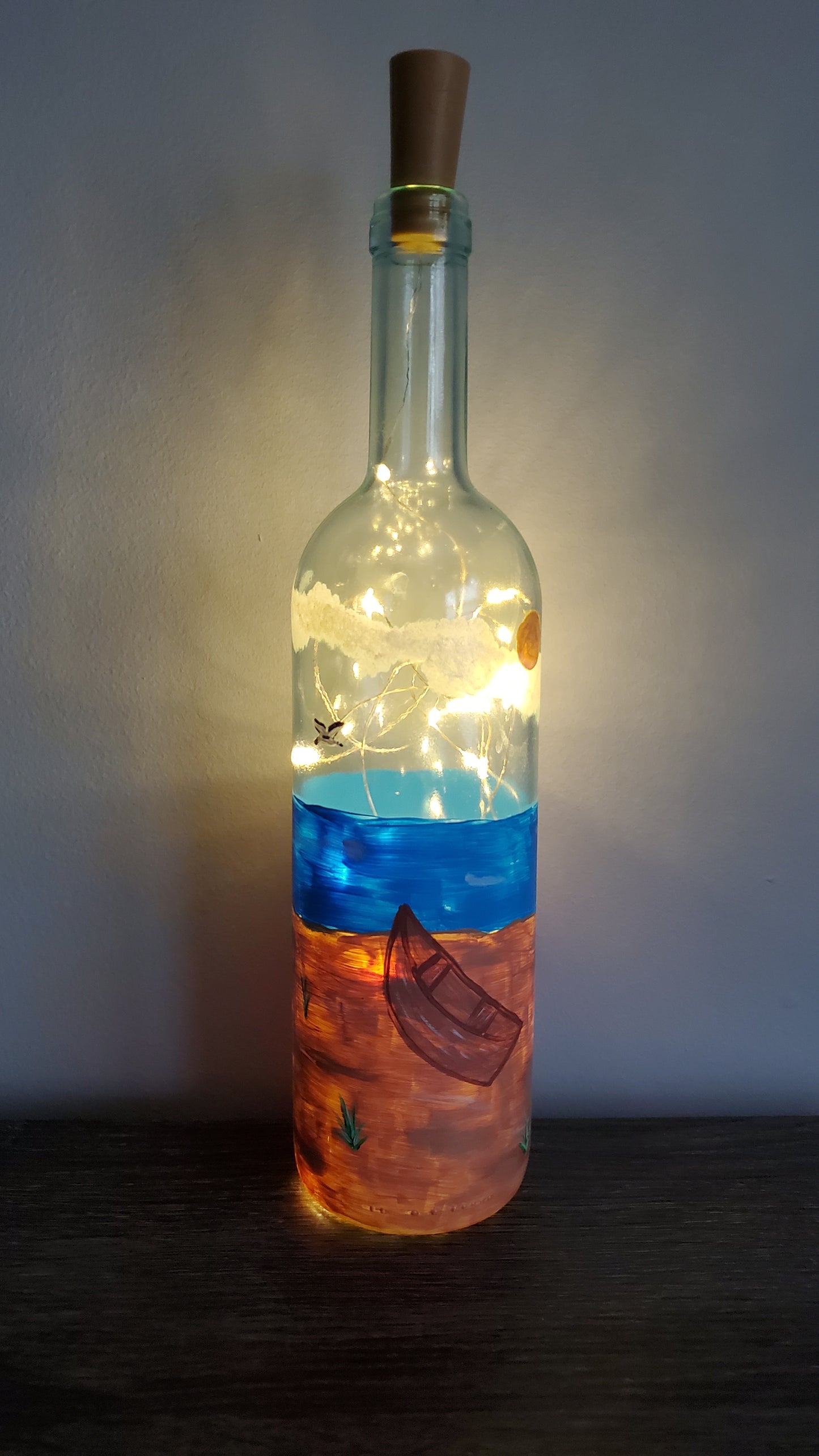 Boat Lighted Wine Bottle
