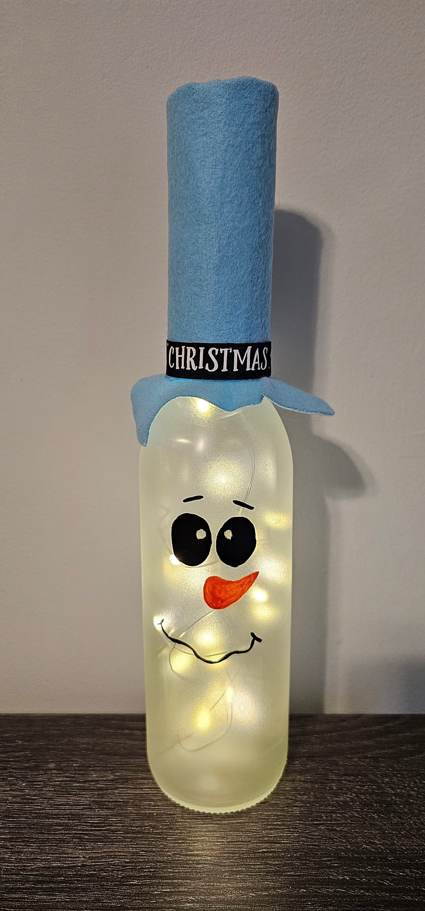 Snowman Lighted Wine Bottle