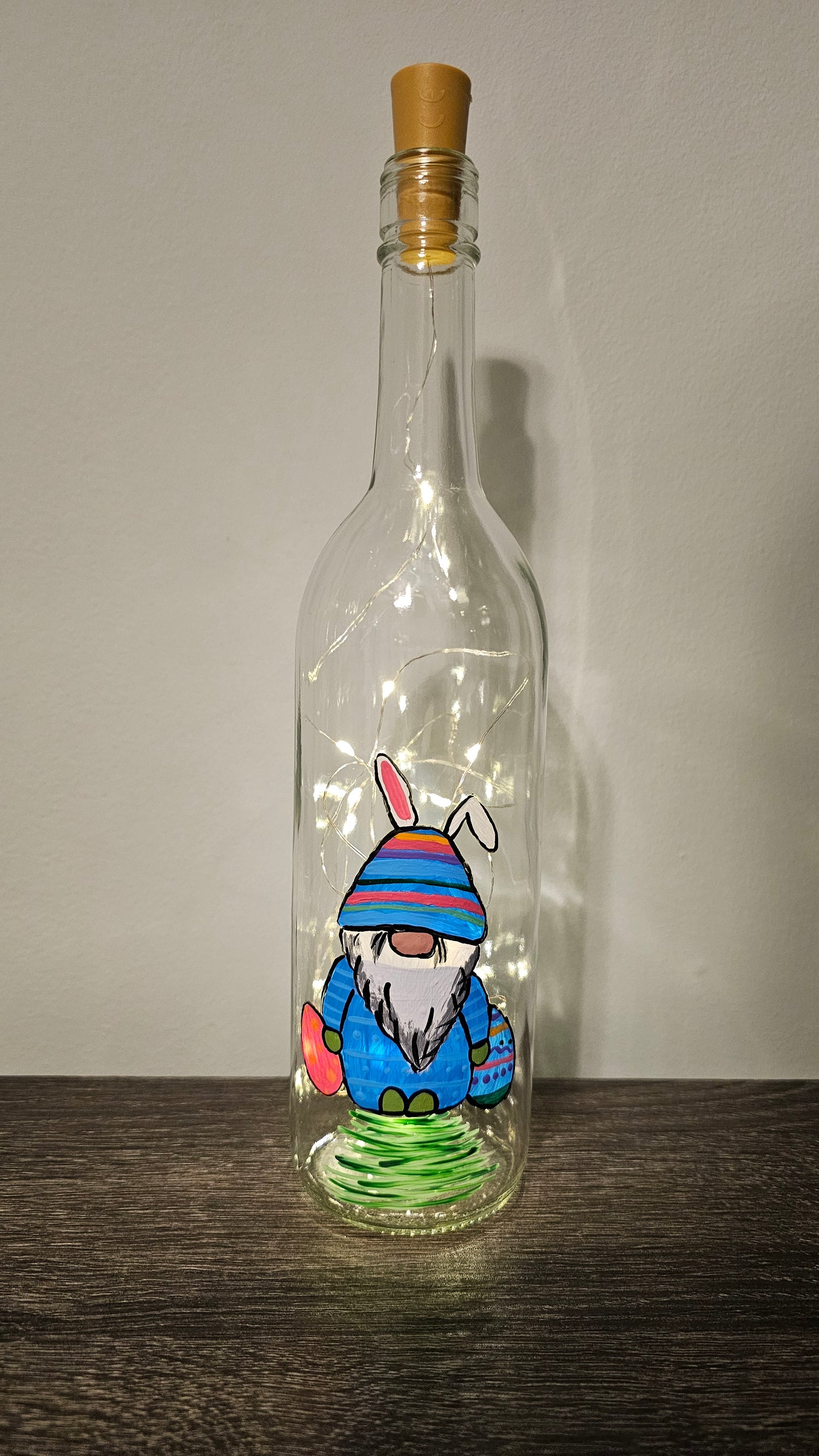 Easter Gnome Lighted Wine Bottle