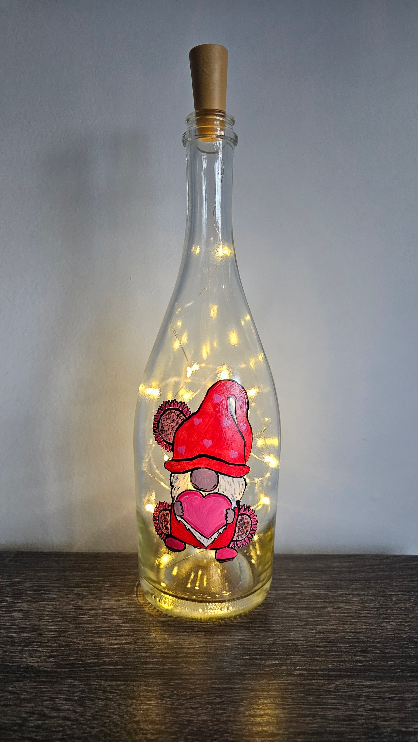 Valentine Heart Gnome Lighted Wine Bottle