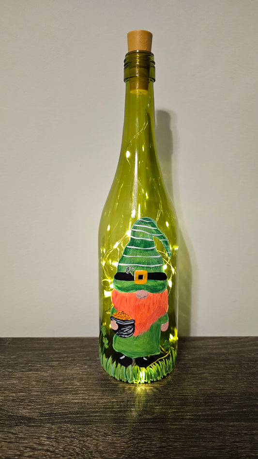 St. Patrick's Day Gnome Lighted Wine Bottle