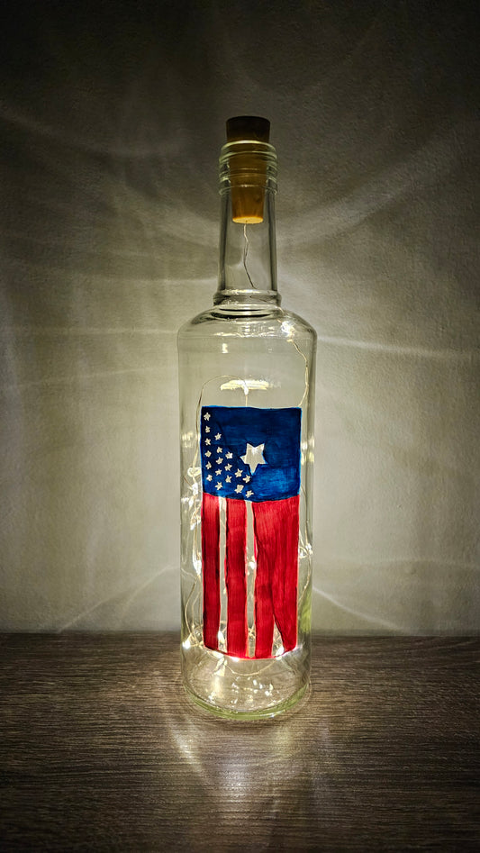 American / Texas Flag Lighted Wint Bottle