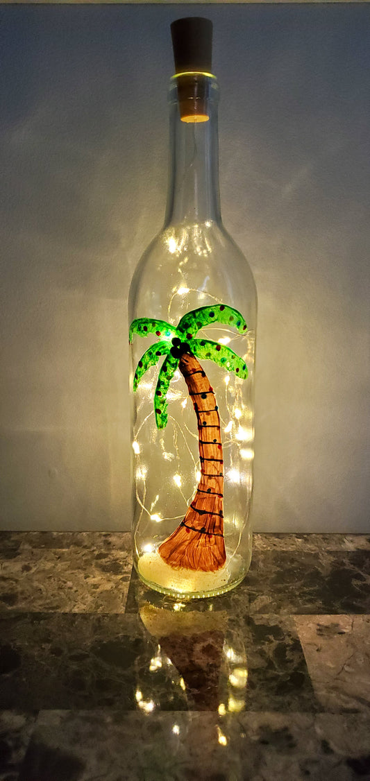 Palm Tree Lighted Wine Bottle
