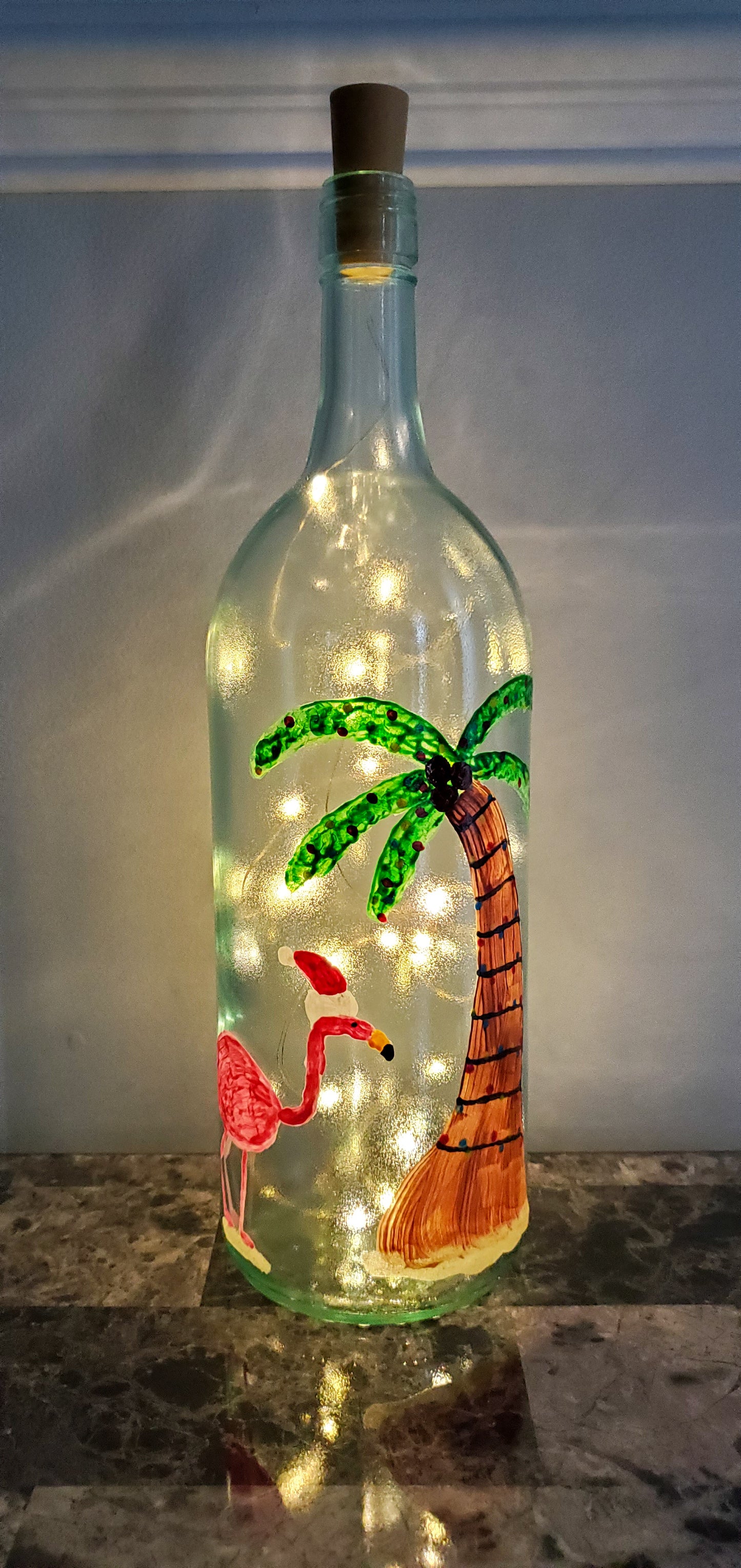 Palm Tree & Flamingo Wine Bottle