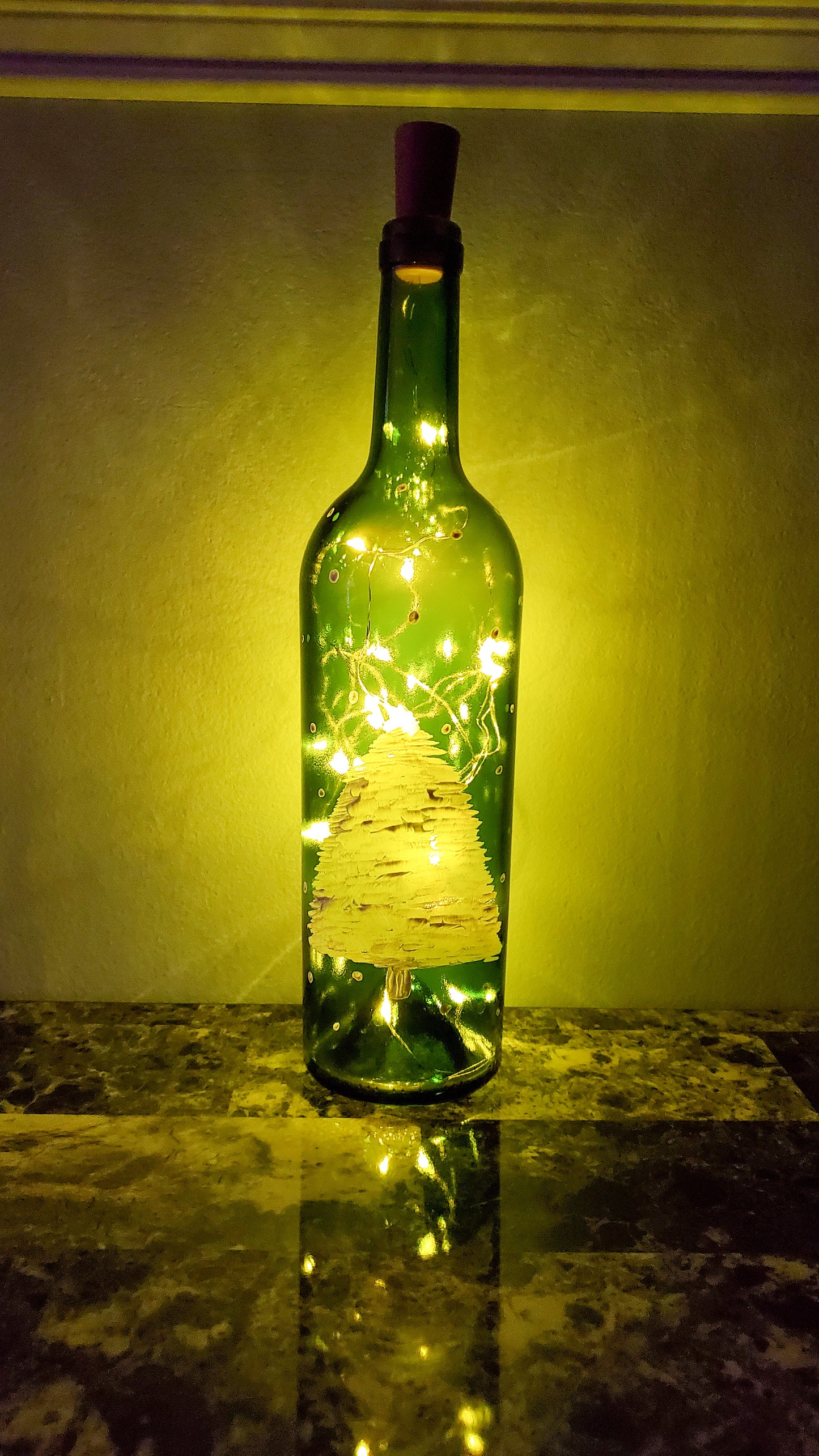Snow Tree Lighted Wine Bottle