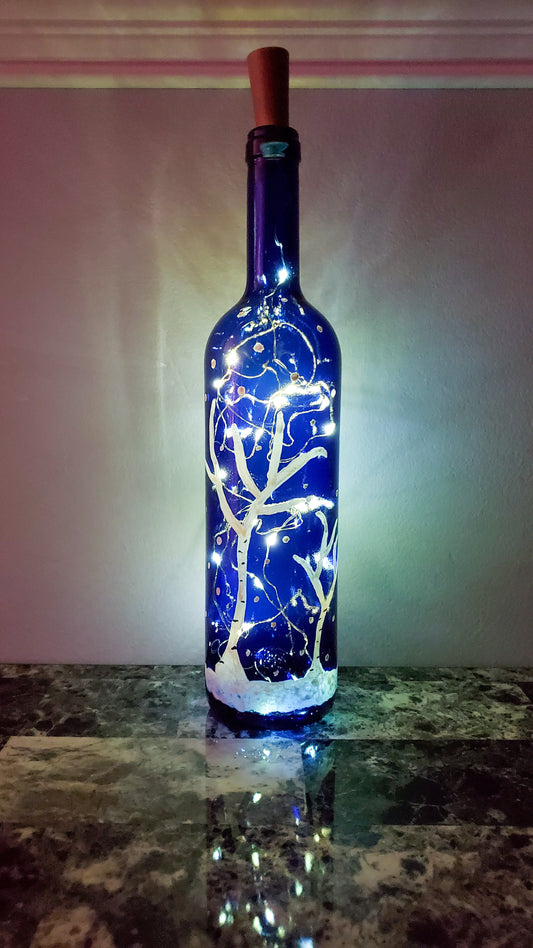 Hand Painted Winter Wine Bottle