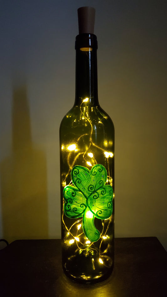 Shamrock Lighted Wine Bottle
