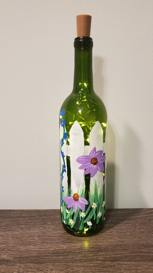 Spring Fence Lighted Wine Bottle