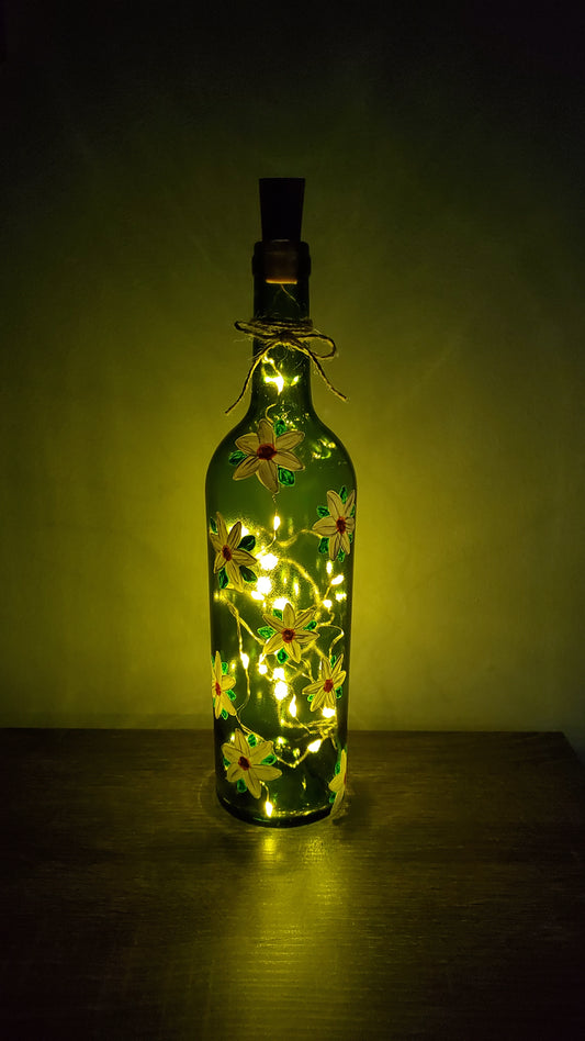 Daisy Lighted Wine Bottle